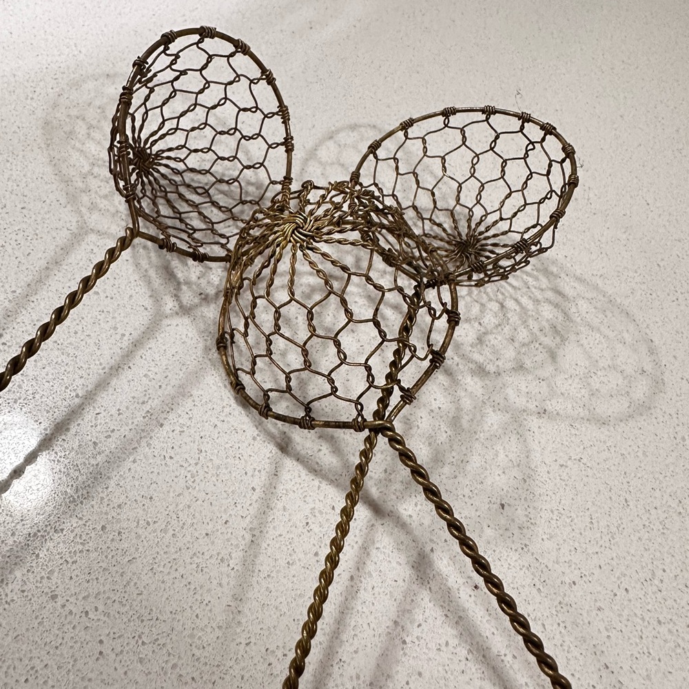 Vintage egg strainer metal mesh scoop